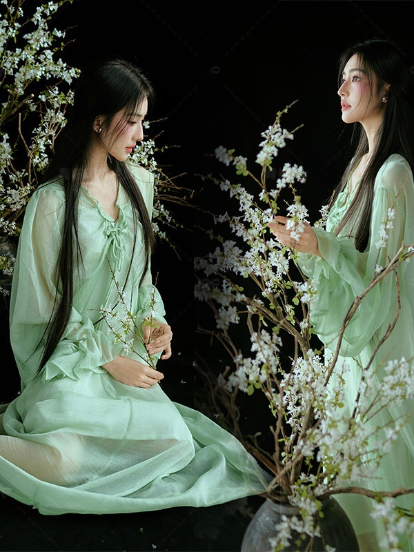 Ethnic Fashion Studio - Çin Tarzı Yeşil Elbise Geleneksel Ama