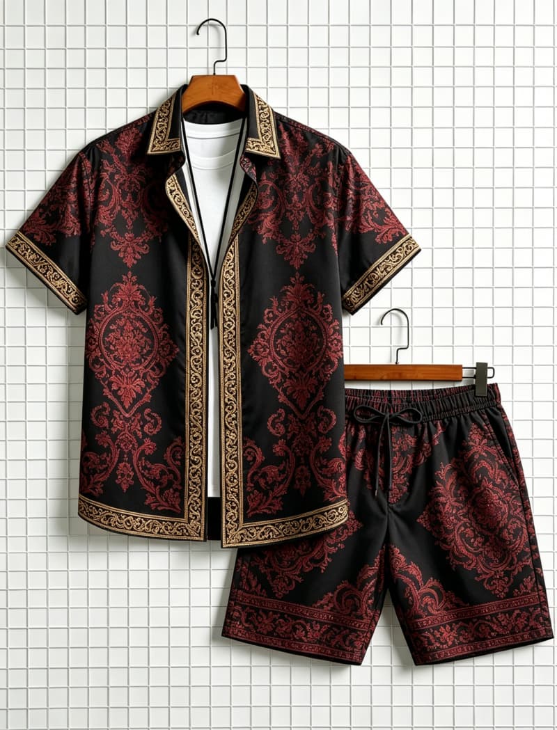 Ethnic Fashion - Erkek etnik desenli kısa kollu gömlek
