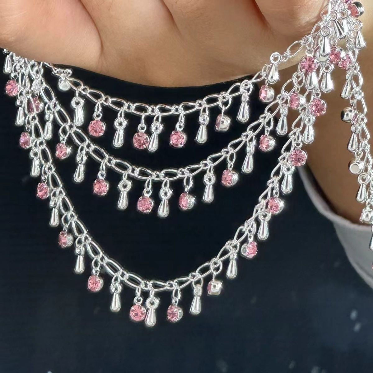 Ethnic Fashion Accessories - Zarif Yapay Elmas Gözyaşı Şeklinde Zincir