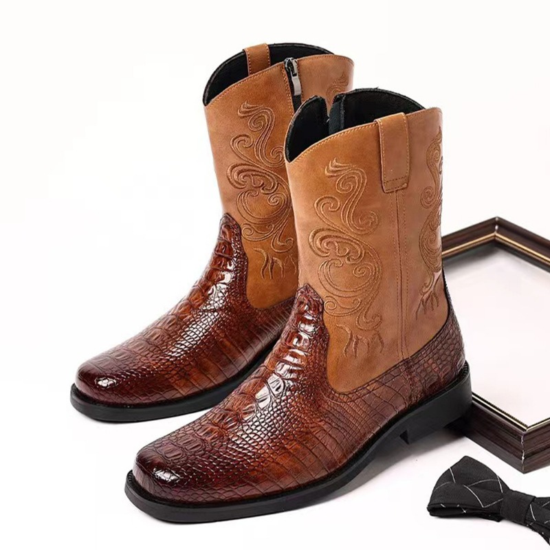 Ethnic Fashion - Şık Kabartmalı Günlük Erkek Kovboy Botları